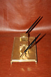 Vintage Italian Brass 9x5" Rectangular Double Desk Pen Inkwell - Sarried LTD