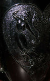 Vintage LE Smith 7" Black Amethyst Glass Dancing Nymph Heart Two Handle Urn Vase