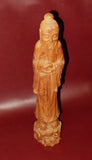 Antique Chinese Buddhist Style Tall Hand Carved Wood Figure Idol Old Man w/ Rock