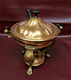 Antique S. Sternau No. 865 Round Copper Chafing Warming Dish w/ Burner & Stand