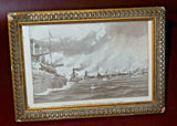 Antique Framed George Varian Print "Admiral Sampson Fleet Saluting Grants Tomb"