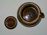Vintage Dark Brown Ceramic 8" Crockery Bean Pot w/ Single Handle & Lid