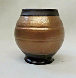 Collectible 4" Tall Modern Art "CT" Black Ceramic Pen Holder Cup w/ Copper Glaze