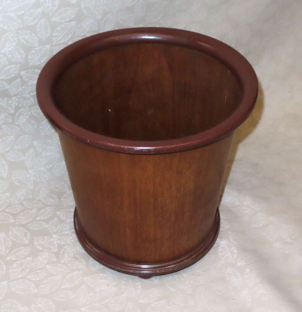 Retro Style 13.5" Tall Wood Wastebasket Garbage Can w/ Metal Rim & Base