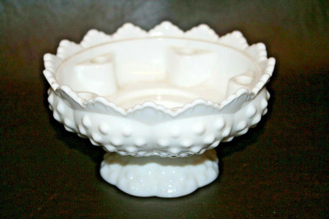 Vintage Fenton Milk Glass Hobnail 6-Hole Pattern 6.5" Centerpiece Candle Holder