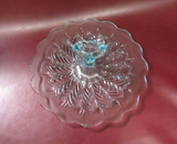 Vintage Center Handle 12" Ruffled Clear Blue Depression Glass Serving Platter