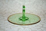 Vintage Early 20th Century Center Handle Green Depression Glass Serving Platter