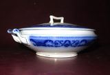 Antique Harrington WH Grindley Co English Flow Blue Porcelain Lidded Tureen Dish