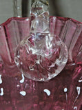 Vintage 10" Fenton Style Cranberry Glass Brides Basket w/ Ruffled Lip & Handle