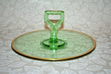 Vintage Early 20th Century Center Handle Green Depression Glass Serving Platter