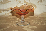 Vintage 5.5" Marigold Carnival Glass Wavy Lip Pedestal Compote Dish