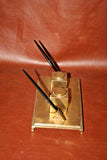 Vintage Italian Brass 9x5" Rectangular Double Desk Pen Inkwell - Sarried LTD