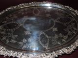 Vintage 25" Long Oval Double Handle Footed Silverplate Serving Platter TJ 29734