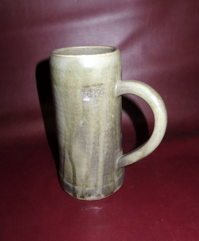 Vintage 8" Tall Signed English Style 1L Turned Pottery Beer Mug - Stamped "E.S."