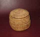 Vintage Small Native American Chehalis Tribal Lidded Woven Bark Basket c. 1930