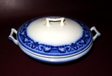 Antique Harrington WH Grindley Co English Flow Blue Porcelain Lidded Tureen Dish