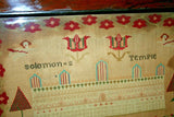 RARE Antique 1800s Large Wood Framed "Solomon's Temple" English Textile Sampler