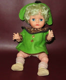 Collectible 12" Tall Kaysam Drinks & Wets Baby Girl Doll in Green Dress w/ Hat