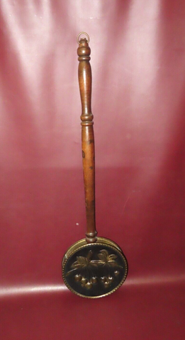 Vintage Decorative Wall Hanging Bed Warmer Pan Vase w/ Wood Handle Cherry Decor