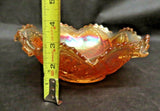 Vintage Elegant 9" Diamond Pattern Marigold Carnival Glass w/ Wavy Sawtooth Lip