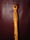 Vintage 36" Hand Carved Spooky Face Arts & Crafts Style Wood Walking Stick Cane