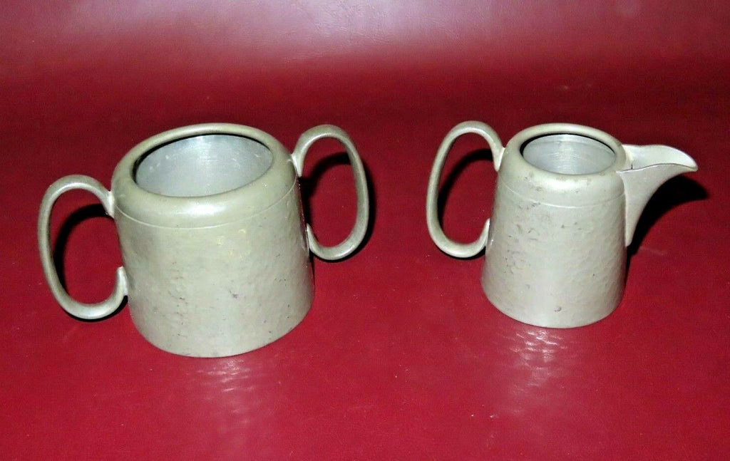 Vintage Hammered English Pewter Cream & Sugar Set - Craftsman Sheffield