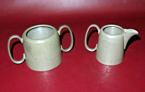 Vintage Hammered English Pewter Cream & Sugar Set - Craftsman Sheffield