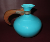 Vintage Metlox Poppytrail 238 Aqua Blue Turquoise Ceramic Pitcher w/ Wood Handle