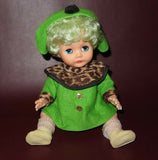 Collectible 12" Tall Kaysam Drinks & Wets Baby Girl Doll in Green Dress w/ Hat