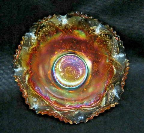 Vintage Elegant 9" Diamond Pattern Marigold Carnival Glass w/ Wavy Sawtooth Lip