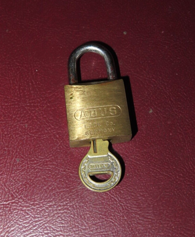 Vintage Small 1.75" ABUS Lock Co Brass Padlock No. 65/25 & Key - Made in Germany