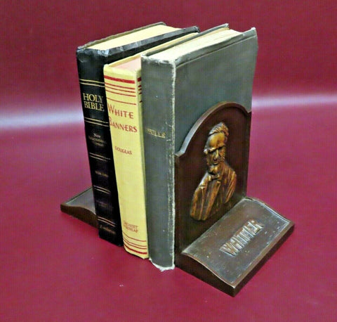 Vintage Pair 6" Tall Heavy Bronze Classic Literature Dickens & Whittier Bookends