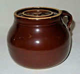 Vintage Dark Brown Ceramic 8" Crockery Bean Pot w/ Single Handle & Lid