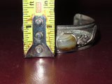 Vintage 2.75" Large Southwestern Mexican Style Silverplate Bracelet w/ Agate