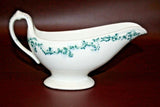 Vintage Shenango China 9" Long White Porcelain Gravy Boat w/ Blue-Green Trim
