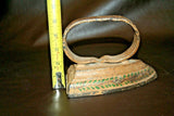 Antique Heavy Rustic Cast Iron Sad Iron w/ Handle - Hand Painted w/ Heavy Wear