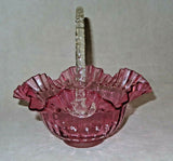 Vintage 10" Fenton Style Cranberry Glass Brides Basket w/ Ruffled Lip & Handle