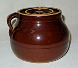 Vintage Dark Brown Ceramic 8" Crockery Bean Pot w/ Single Handle & Lid