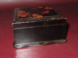 Vintage Shizouka Japanese Black Lacquered Wood Hand Painted Floral Flip-Lid Box