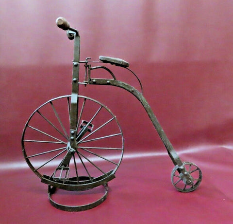 Vintage Reproduction 22" Long Cast Iron Classic Big Wheel Bicycle Model on Stand