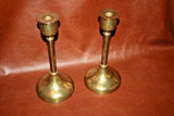 Pair Large Vintage Brass Candlesticks w/ Decorative Painted Gold Twist Candles