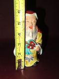 Vintage 6" Tall Hand Painted Japanese Robed Buddha Figure Khakkara Staff & Fan