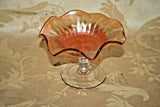 Vintage 5.5" Marigold Carnival Glass Wavy Lip Pedestal Compote Dish