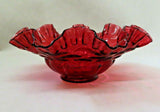 Vintage 9" Fenton Ruby Pink Cranberry Art Glass Wavy Ruffled Lip Center Bowl