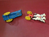 Vintage Reproduction 12" Long Hand Painted Cast Iron Horse Drawn Cart Toy