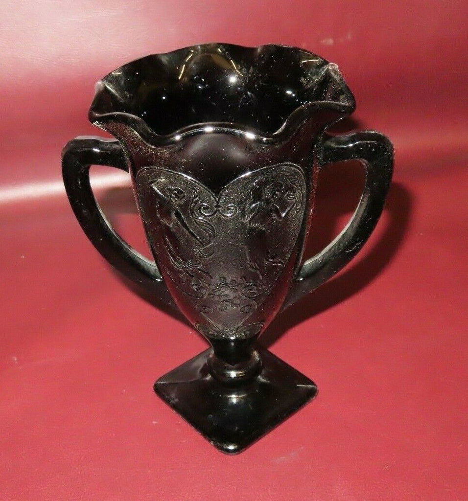 L E Smith Black Amethyst Glass Planter store Art Deco Neoclassical Musical Nymphs Rect