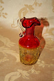 Antique Miniature 5" Tall Amberina Crackle Glass Pitcher w/ Wavy Lip & Handle