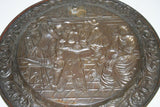 European Style 17" Round Hanging Brass Tray Embossed w/ Tavern Pub Scene