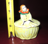 Vintage 4.5" Gold Castle Chikusa Hand Painted Yellow Clown Covered Dish - As-Is