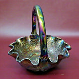 Vintage Fenton Amethyst Carnival Art Glass 8" Persian Medallion Wavy Lip Basket